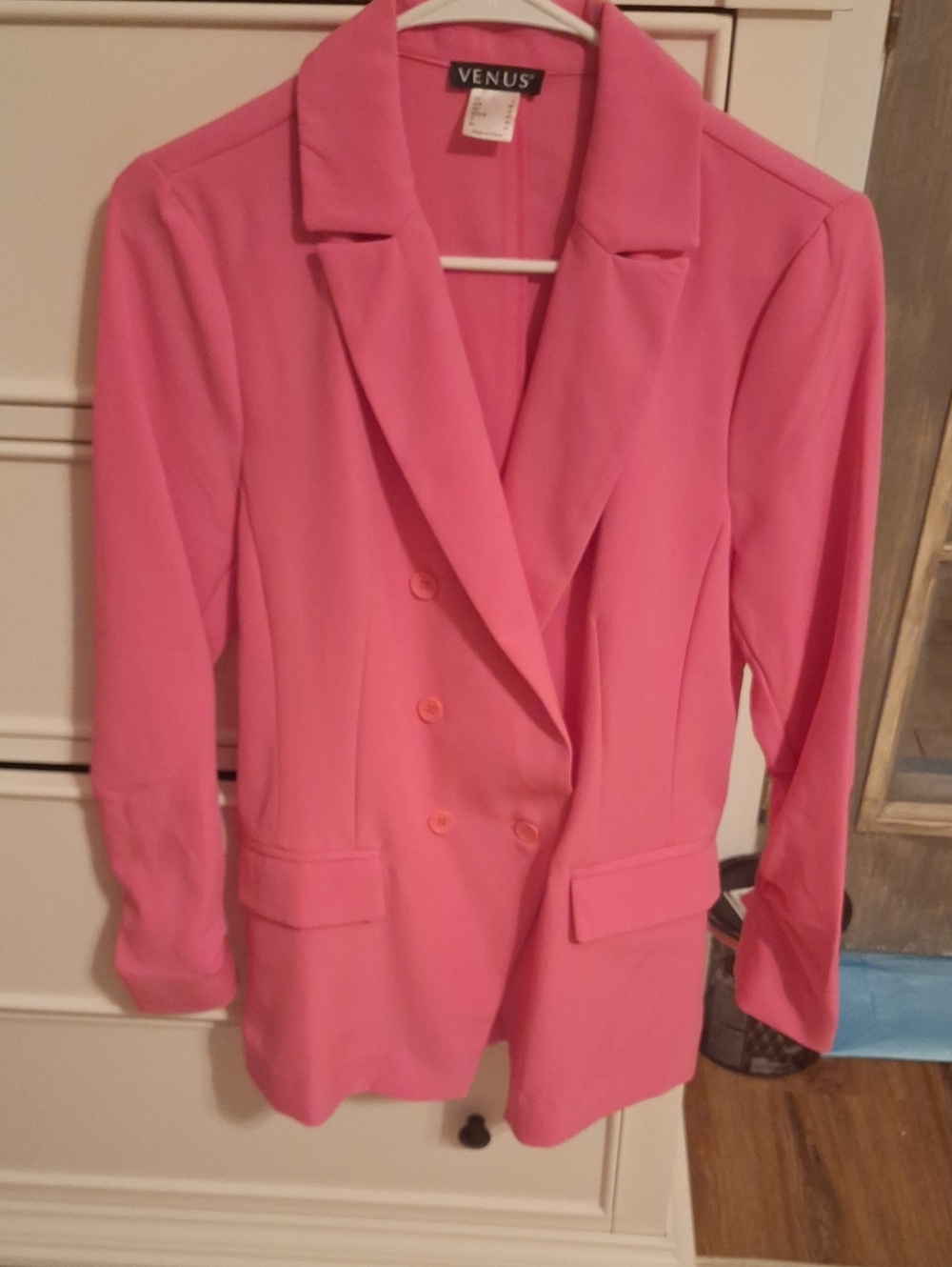 VENUS Pink Double-Breasted Blazer Jacket